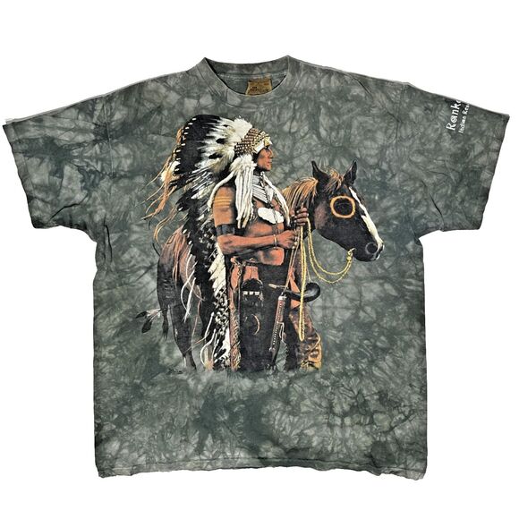 VTG 90s Green Tie Dye Native American Horse Rankokus Reservation USA Made Sz XXL - Picture 1 of 12